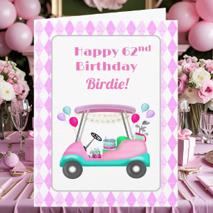 Carte Élégante partie de golf féminin Panier 62e anniver