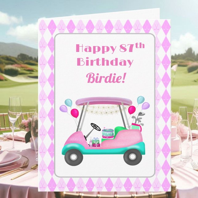 Carte Élégante partie de golf féminin Panier 87e anniver (Créateur téléchargé)