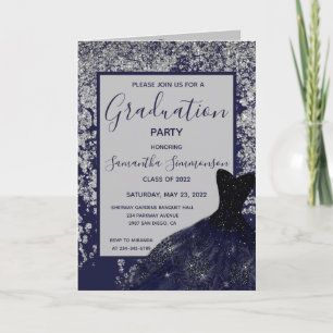 Carte Elégante Parties scintillant Bleu Argent Robe Grad