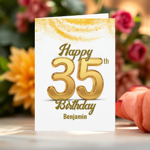 Carte Elégante Parties scintillant d'or Confetti 35e ann