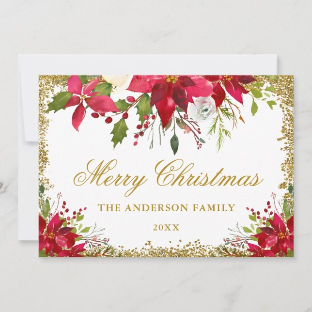 Carte Élégante Parties scintillant Florale Poinsettia en (Devant)