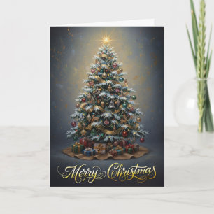 Carte Élégante peinture à l'huile vintage arbre de Noël