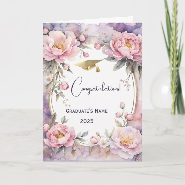 Carte Élégante Peony rose Oval Frame Graduation (Devant)