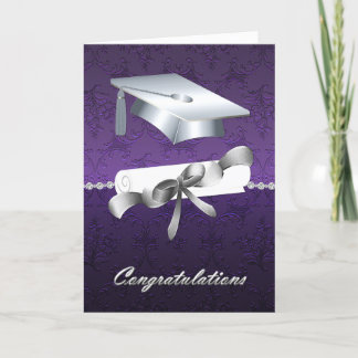 Carte Élégante Pile pourpre comme Damask Graduation