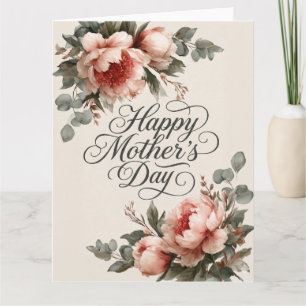 Carte Élégante Pivoine Vintage Joyeuse Fête des Mères
