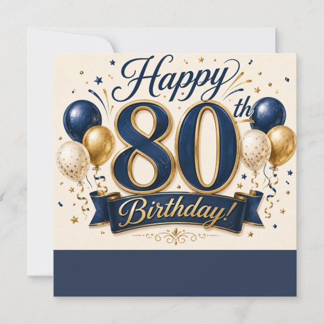 Carte élégante pour 80e anniversaire Bleu marine e (Devant)