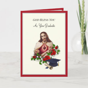 Carte Élégante remise de diplôme catholique Roses Sacré-