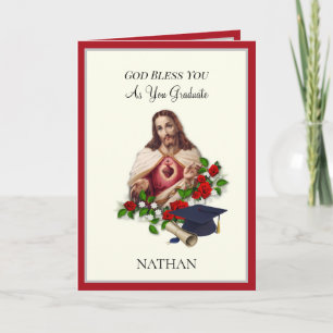 Carte Élégante remise de diplôme catholique Roses Sacré-