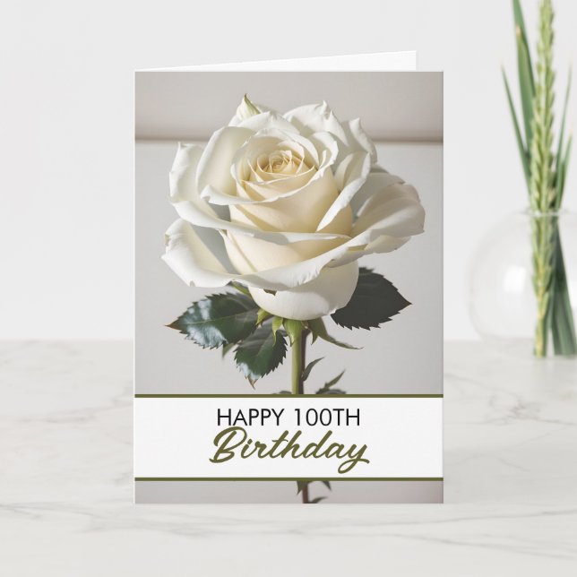 Carte Élégante Rose blanche 100e anniversaire (Devant)
