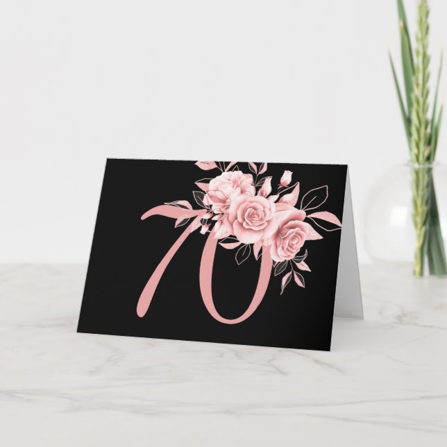 Carte Elégante Rose Gold Floral 70e fête d'anniversaire (Devant)