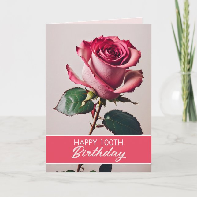 Carte Élégante rose rose 100e anniversaire (Devant)