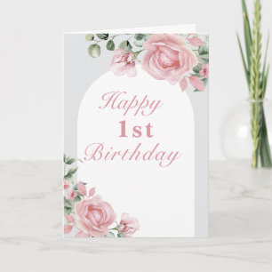 Carte Elégante rose Roses 1er anniversaire fête