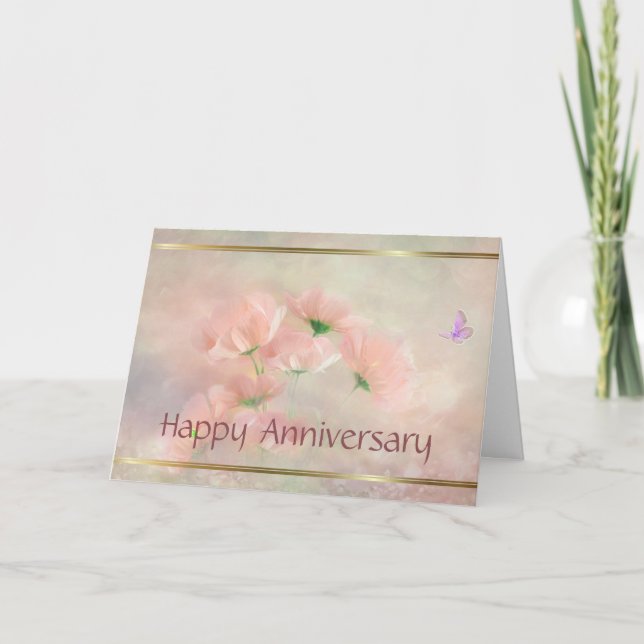 Carte élégante rustique anniversaire fleurs rose p (Devant)