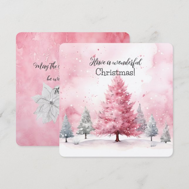 Carte Élégante Scène De Noël Rose En Hiver (Devant / Derrière)