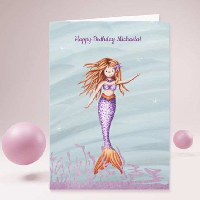 Carte Élégante Sirène Nom personnalisé Anniversaire (Elegant Mermaid Personalized Name Birthday Card)