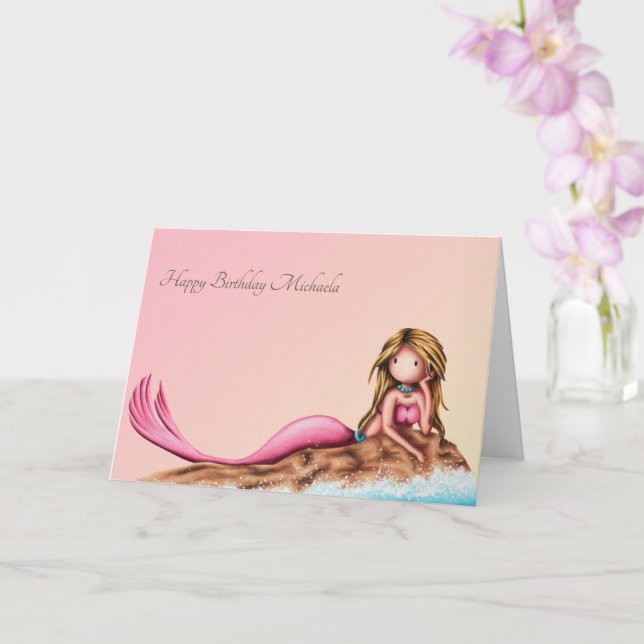 Carte Elégante Sirène personnalisable en rose Anniversai (Orchidée)
