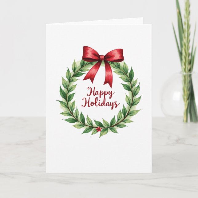 Carte Elégante Watercolor Wreath Happy Holidays Card (Devant)