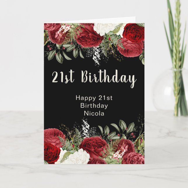 Carte Élégantes fleurs rouges de Noël pour fête d'annive (Devant)