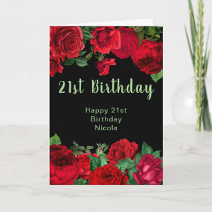 Carte Élégantes roses rouges fleurs fête d'anniversaire
