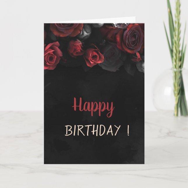 Carte Elegantes Roses Rouges Gothiques Anniversaire (Devant)