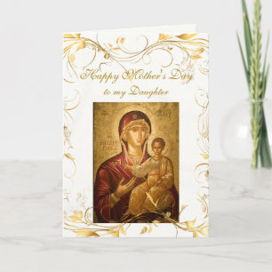 Carte Élégantes volutes d'or Fête des mères orthodoxe
