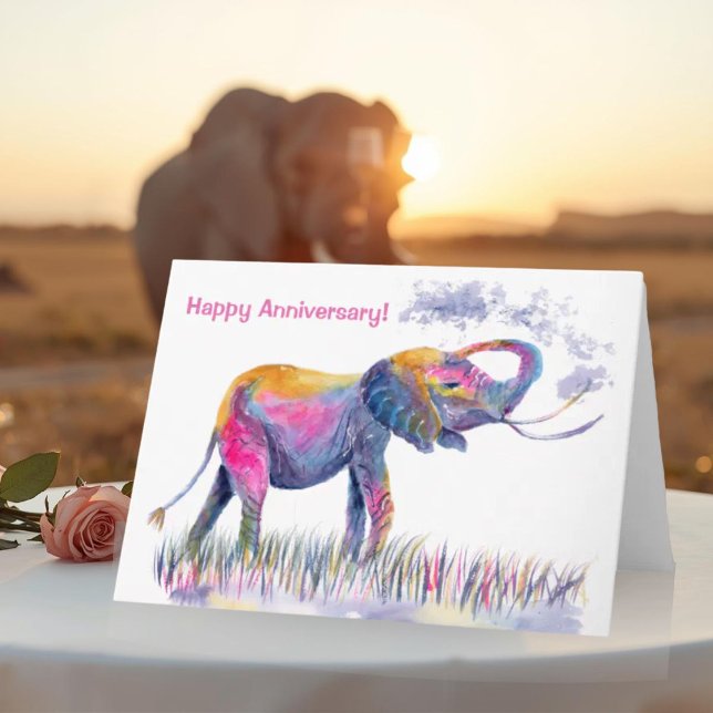Carte Élément aquarelle éléphant Joyeux Anniversaire (Créateur téléchargé)