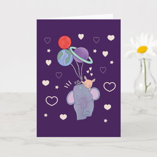 Carte Élément et Lapin Montgolfière spatiale | Fantaisis (Petite plante)