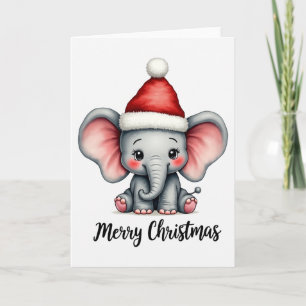 Carte Élémentaire bébé éléphant chapeau de Père Noël Joy