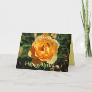 Carte Elena Happy Birthday Yellow Rose With Honeybees