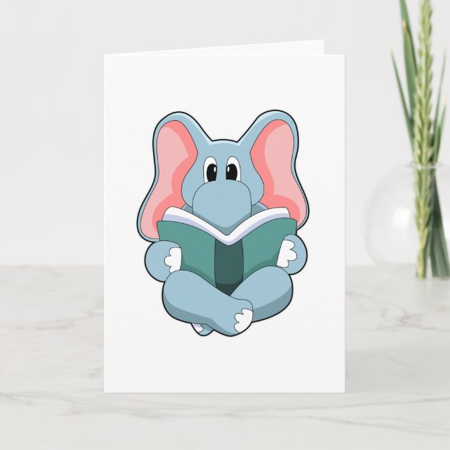 Carte Éléphant à la lecture avec un livre (Devant)