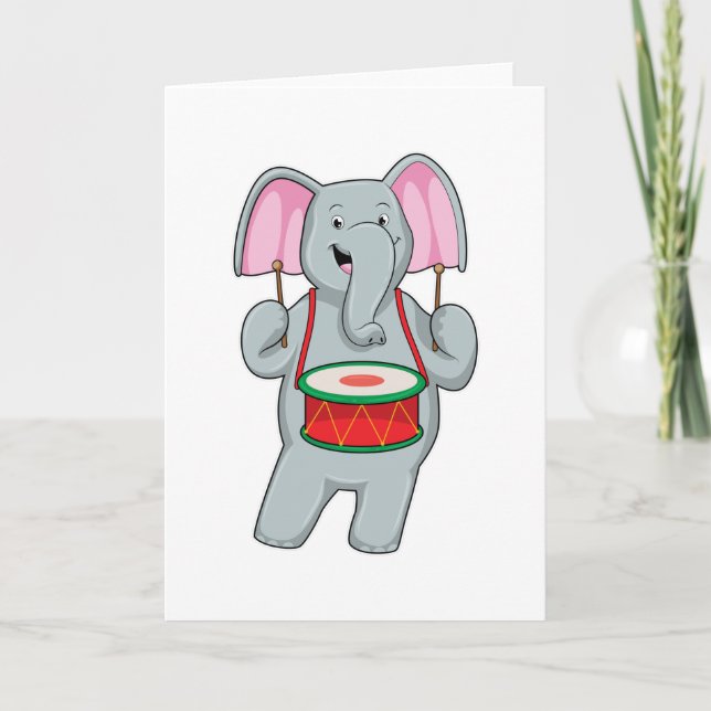 Carte Éléphant à la musique avec tambour (Devant)