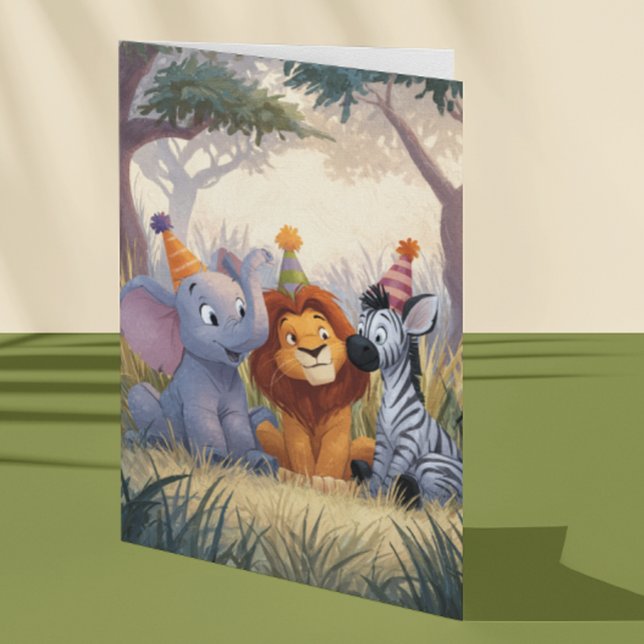 Carte Éléphant Anniversaire Lion Zèbre  (Créateur téléchargé)
