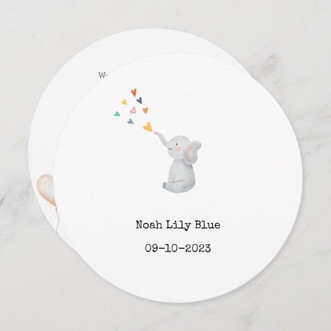 Carte éléphant aquarelle d'animaux mignons avec co (Devant / Derrière)