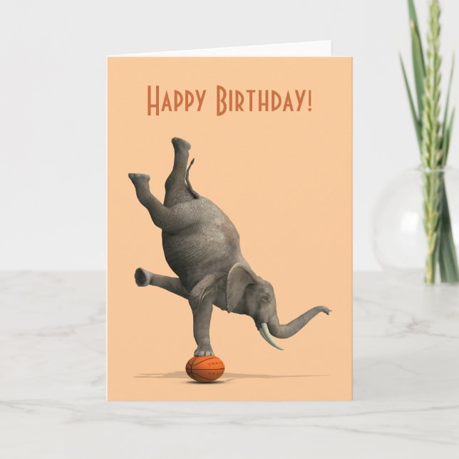 Carte Éléphant artistique comique sur le basket-ball (Devant)