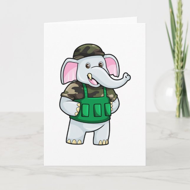 Carte Elephant as Soldier with Uniform & Helmet (Devant)