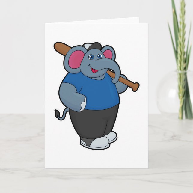 Carte Éléphant au baseball avec une batte de baseball (Devant)