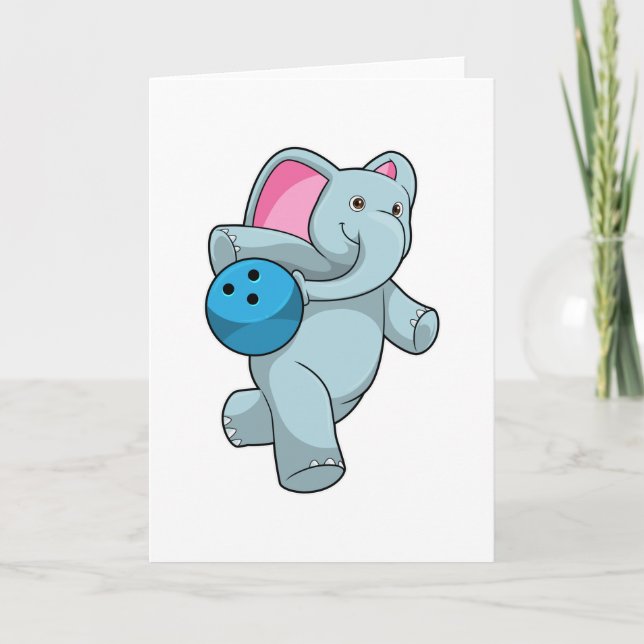 Carte Éléphant au bowling avec boule de bowling (Devant)