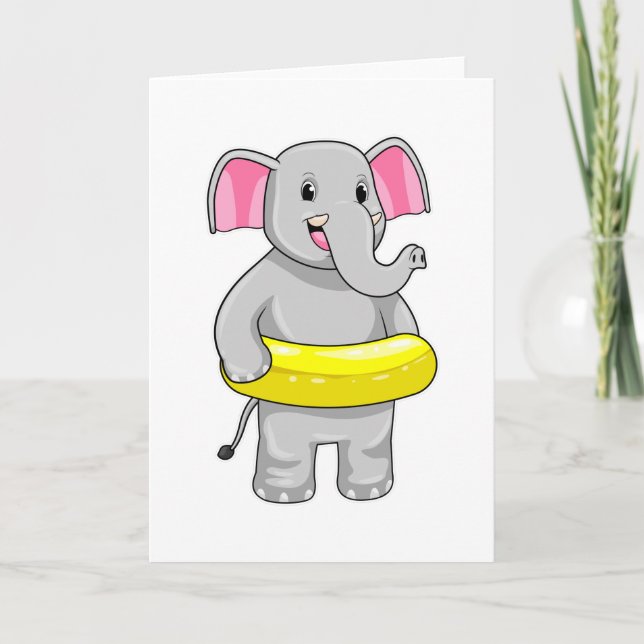 Carte Éléphant au Nager avec Bouée de Sauvetage (Devant)