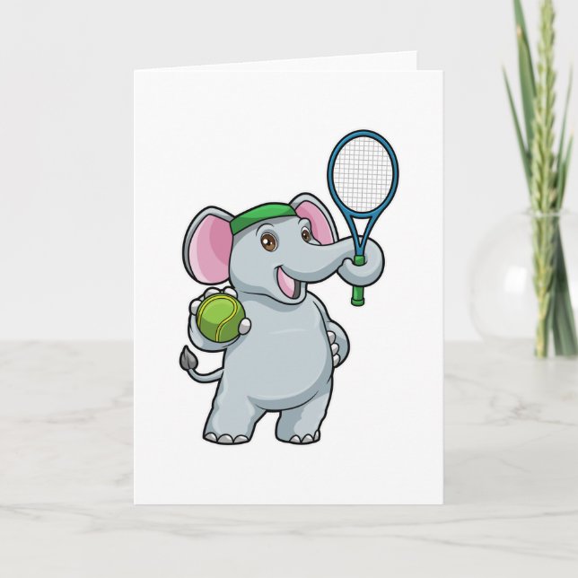 Carte Elephant au Tennis avec raquette de tennis (Devant)