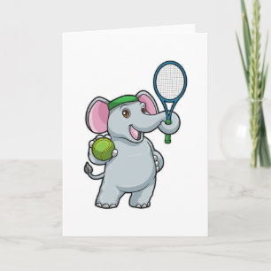 Carte Éléphant au tennis avec une raquette de tennis