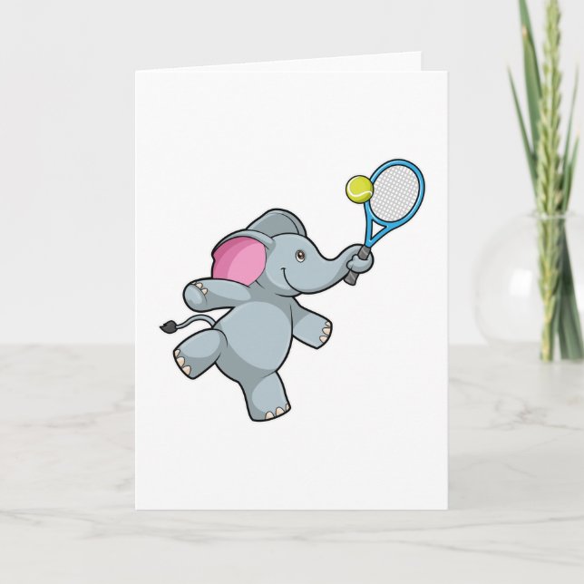 Carte Éléphant au tennis avec une raquette de tennis (Devant)