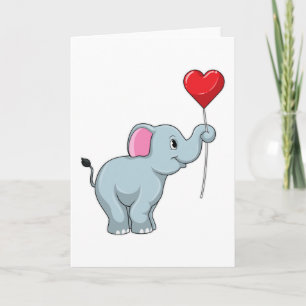 Carte Éléphant avec ballon en forme de cœur