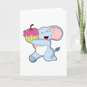Carte Éléphant avec gâteau