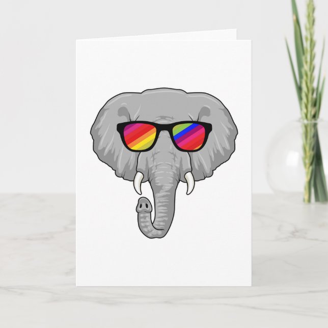 Carte Éléphant avec lunettes de soleil (Devant)