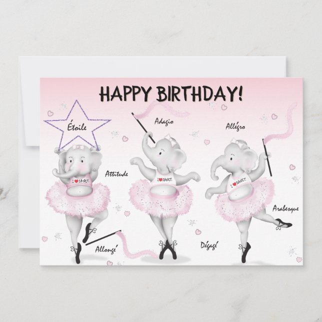 Carte Elephant Ballerina Birthday  (Devant)