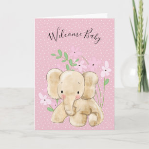 Carte Eléphant bébé en fleurs pour nouveau-né