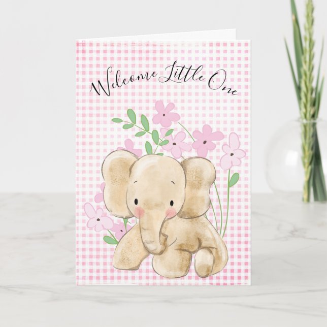 Carte Eléphant bébé en fleurs pour nouveau-né (Devant)