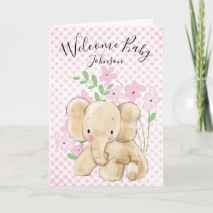 Carte Eléphant Bébé Sur En vichy Rose