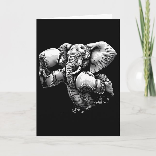 Carte Éléphant boxeur avec gants de boxe kickboxing drôl (Devant)