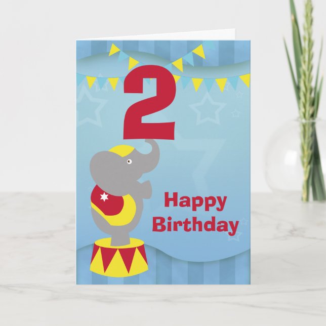 Carte Eléphant Circus 2e Anniversaire (Devant)